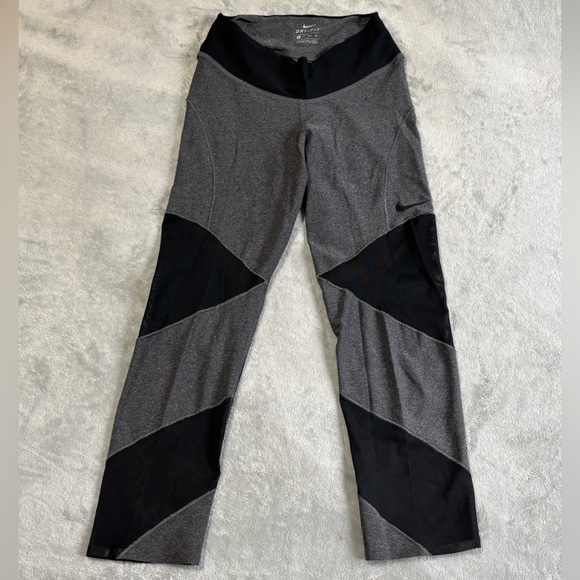 Nike Dri-Fit Gray and Black Colorblock Leggings - Picture 1 of 4